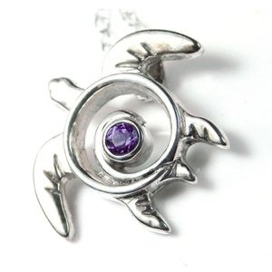 FantaSea Sterling Silver Sea Turtle Necklace with Amethyst